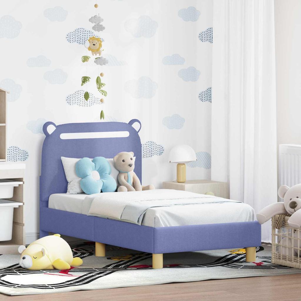 Kids Bed Frame with Headboard Jeans Blue 70 X 140 Cm Fabric