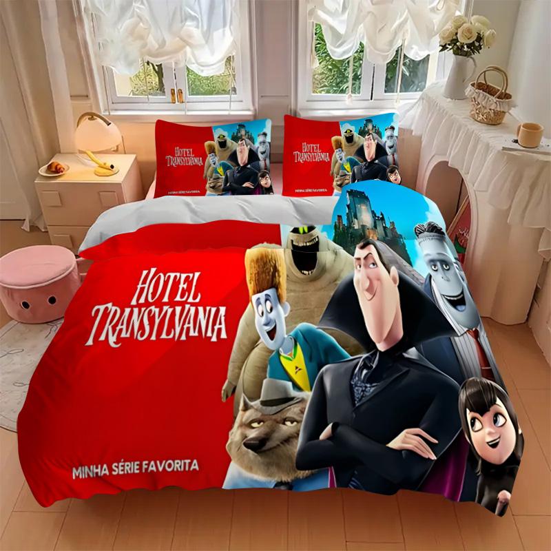 Set Lenzuola 3 Pezzi Stampa Serie Hotel Transylvania Copripiumino Con 2 Federe Cuscino Regalo di Compleanno per la Casa