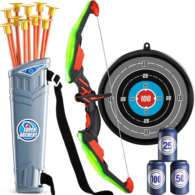 Kids Bow and Arrow Set LED Light Up Archery Toys Set for Kids Ages 4-8 8-12 with 10 Suction Cup Arrows Target & Quiver Boys