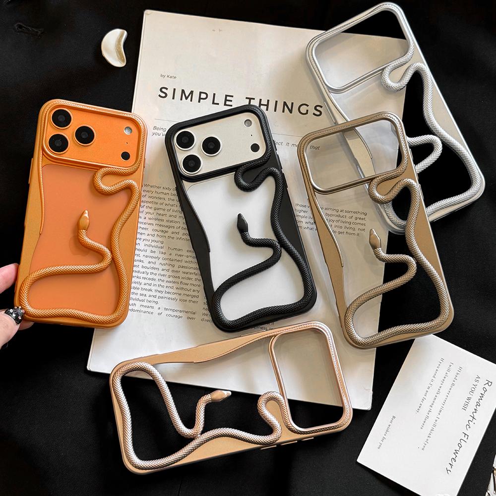 Orange 3D Snake Hollow Dissipate Heat Phone Case For iPhone 17 Air 16 15 14 13 12 11 Pro Max Frosted Shockproof Soft TPU Cover