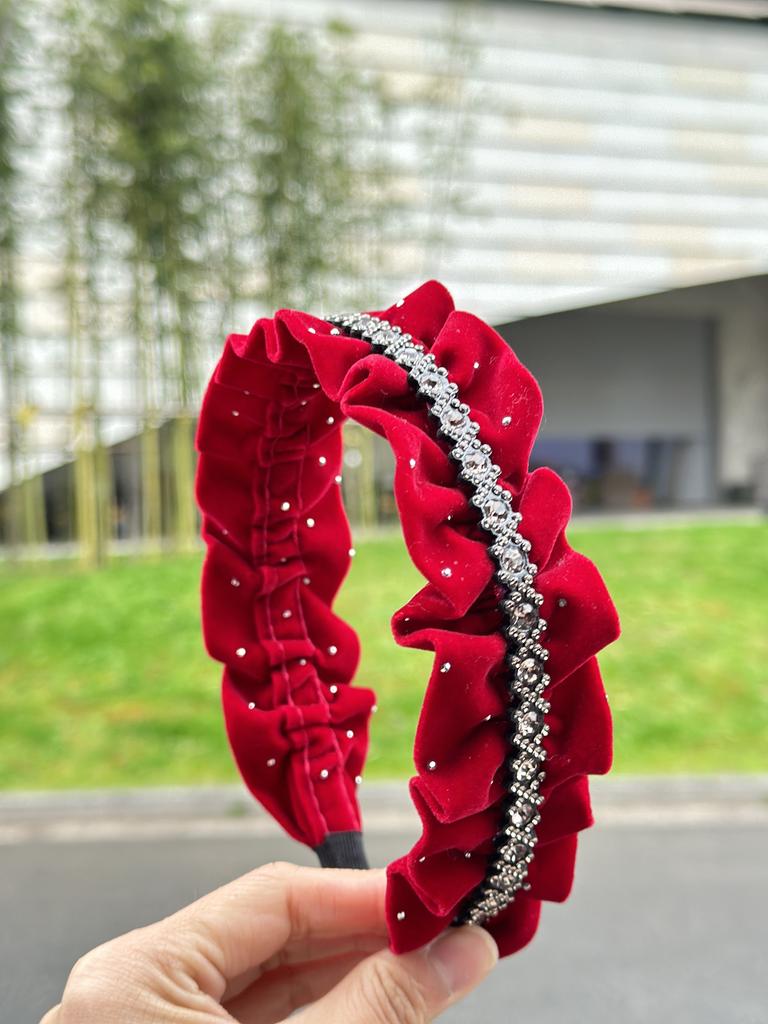 Black Diamond Pleated Gold Velvet Headband, High-End Aristocratic Elegant Rhinestone Headband, Popular Hair Accessories for Women