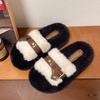 Fashion Flats Fluffy Women Slippers Fashion Buckle Autumn Comfortable Shoes Lady 2025 New Brand Classical Shoes Casual Zapatillas Mujer