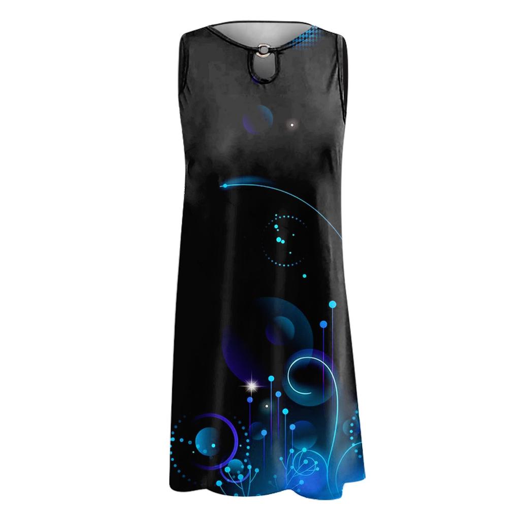 Rochie fără mâneci cu imprimeu ocazional de vară pentru femei, rochie largi de plajă