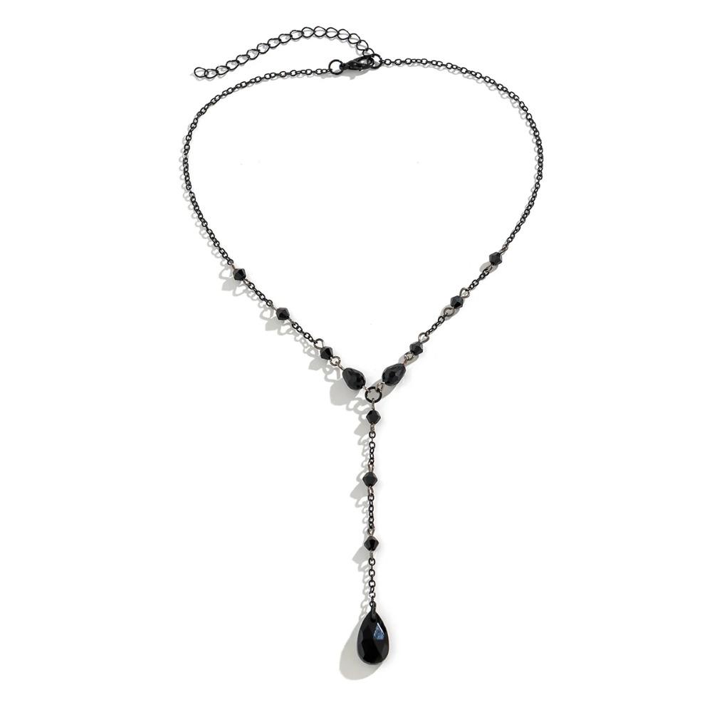Goth Black Water Drop Crystal Chest Chain Necklace for Women Collares Vintage Sexy Link Choker Y2K Halloween Jewelry Accessories
