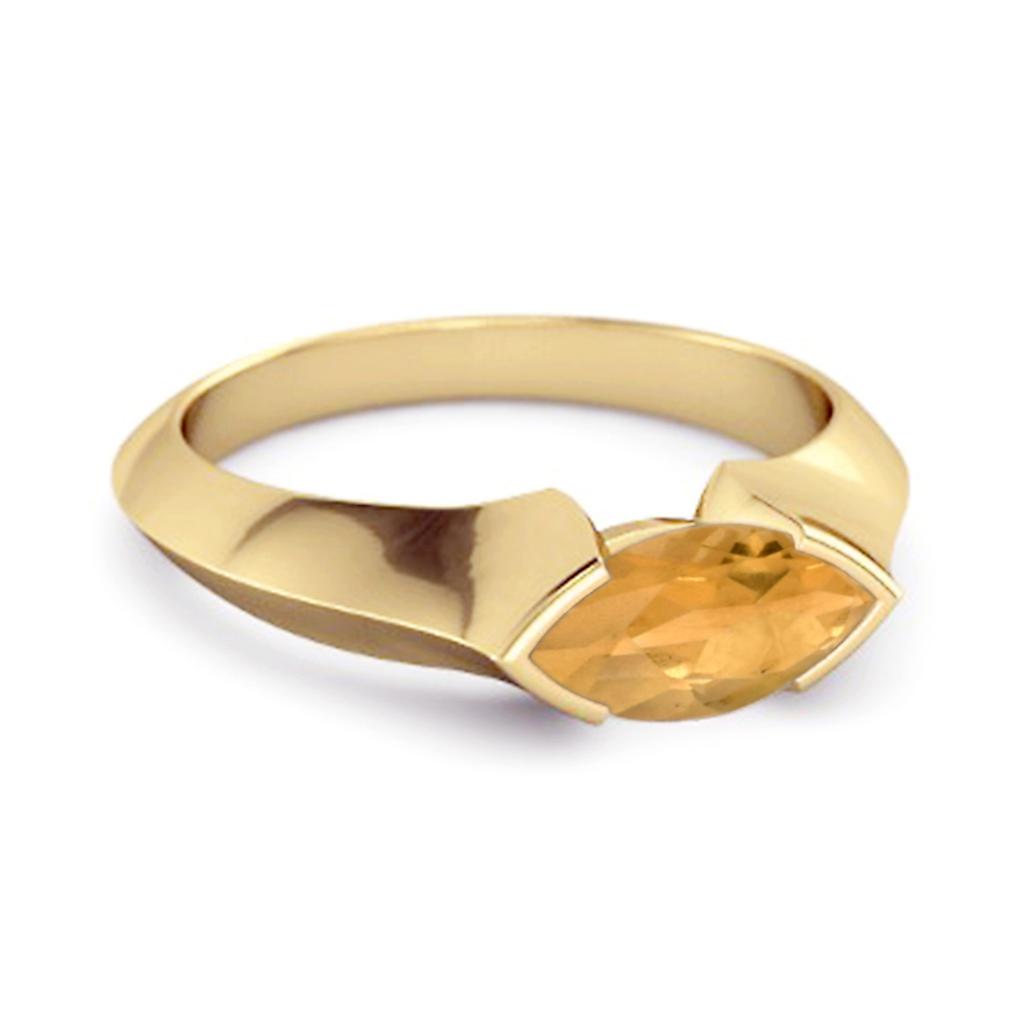 Citrine Marquise Shape Solitaire Ring - 925 Sterling Silver Gold Vermeil