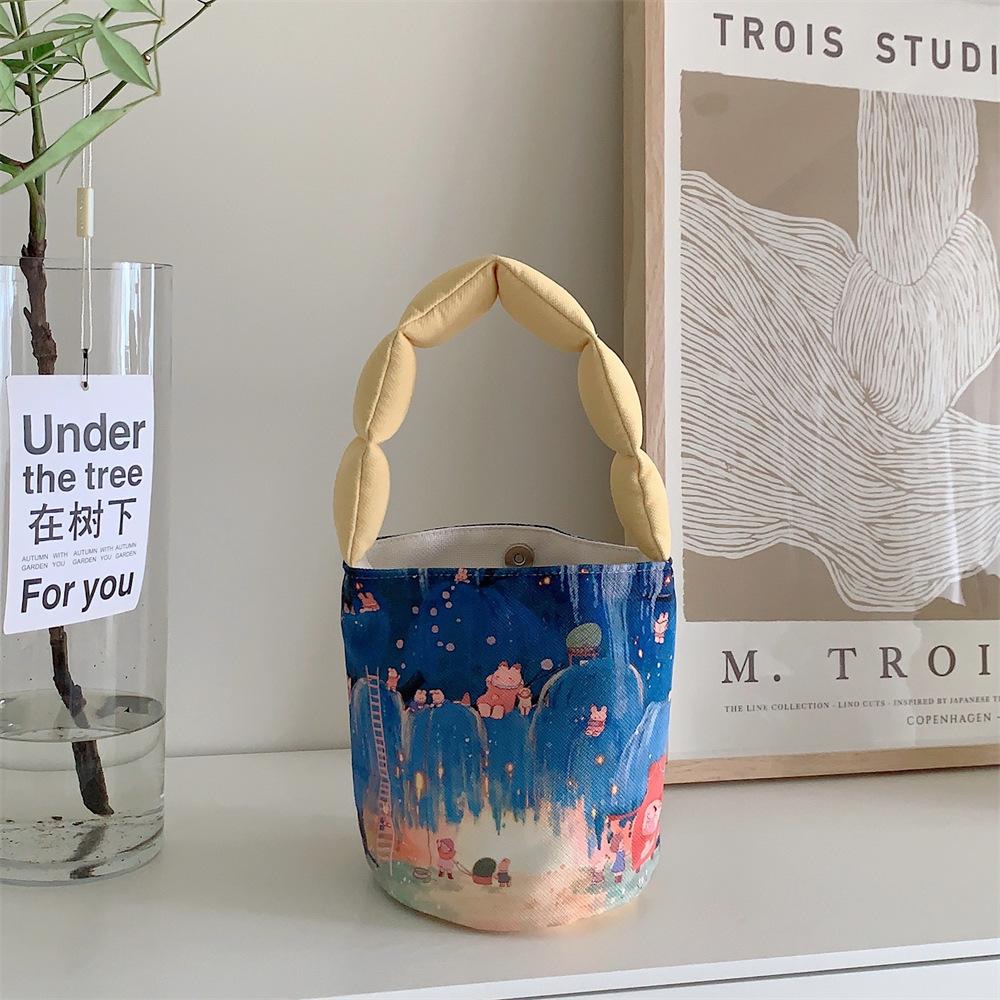 Printed Cute Cartoon Small Canvas Tote Bag For Women Lightweight Handbag Soft