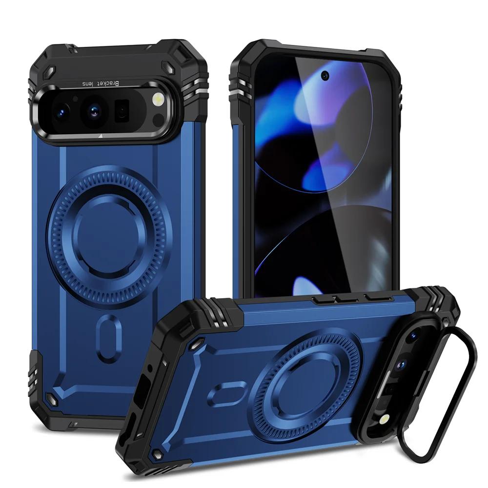 Magnetic Support Wireless Charging Camera Bracket Phone Case for Google Pixel 9 Pro XL Hard Shell Shockproof Protection Cover