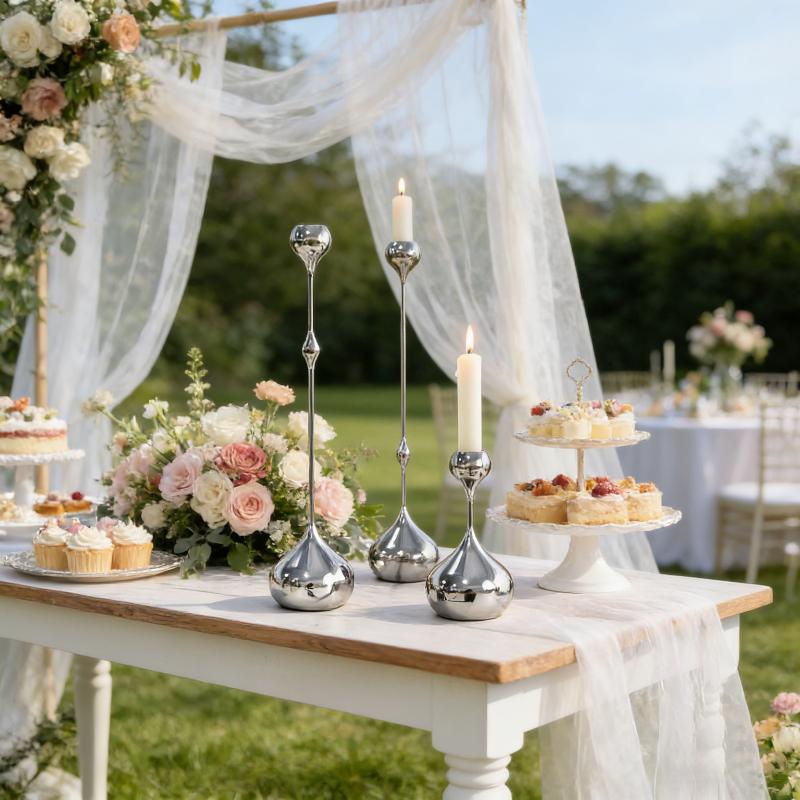 3Pcs Silver Candle Holder, Metal Candlestick Romantic Art Table Decoration For Home Dining , Wedding Photography Props