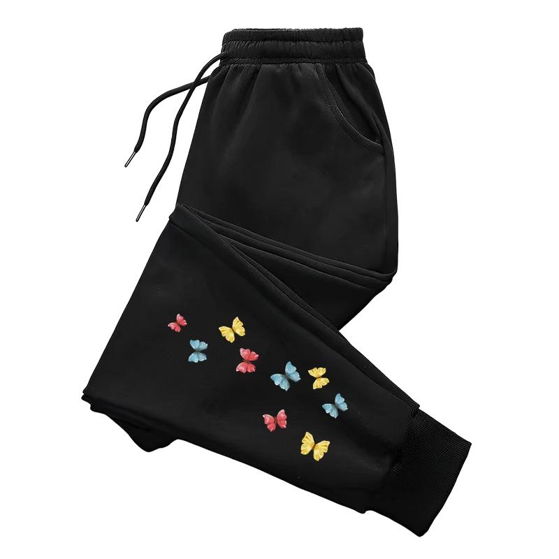 Cute Butterfly Print Sweatpants Woman Four Season Daily Casual Sporty Jogger Pants Home Outdoor Comfort Breathable Trousers