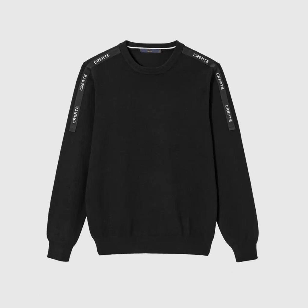 Autumn Men's Slim Fit Crew Neck Knit Sweater with Letter Ribbon Detailing