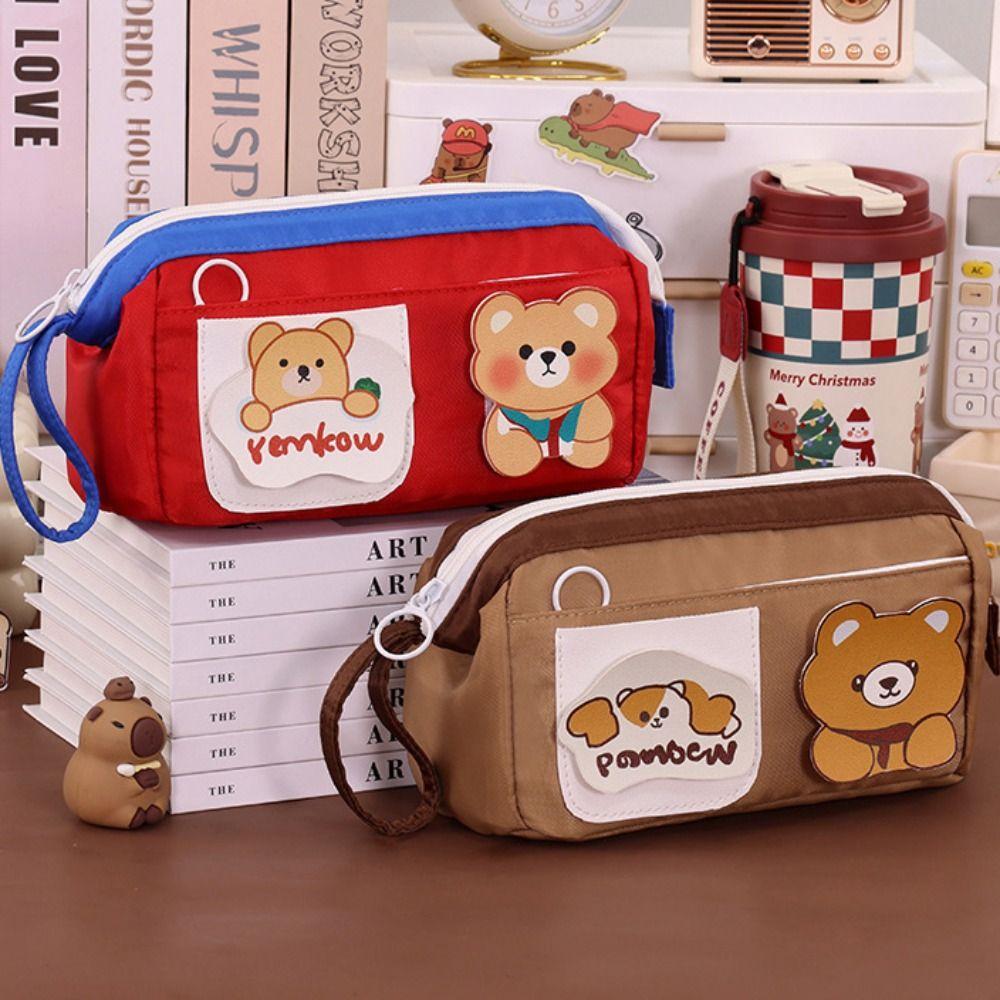 High Aesthetic Value Bear Pencil Case Large Size School Stationery Bag  Makeup Storage