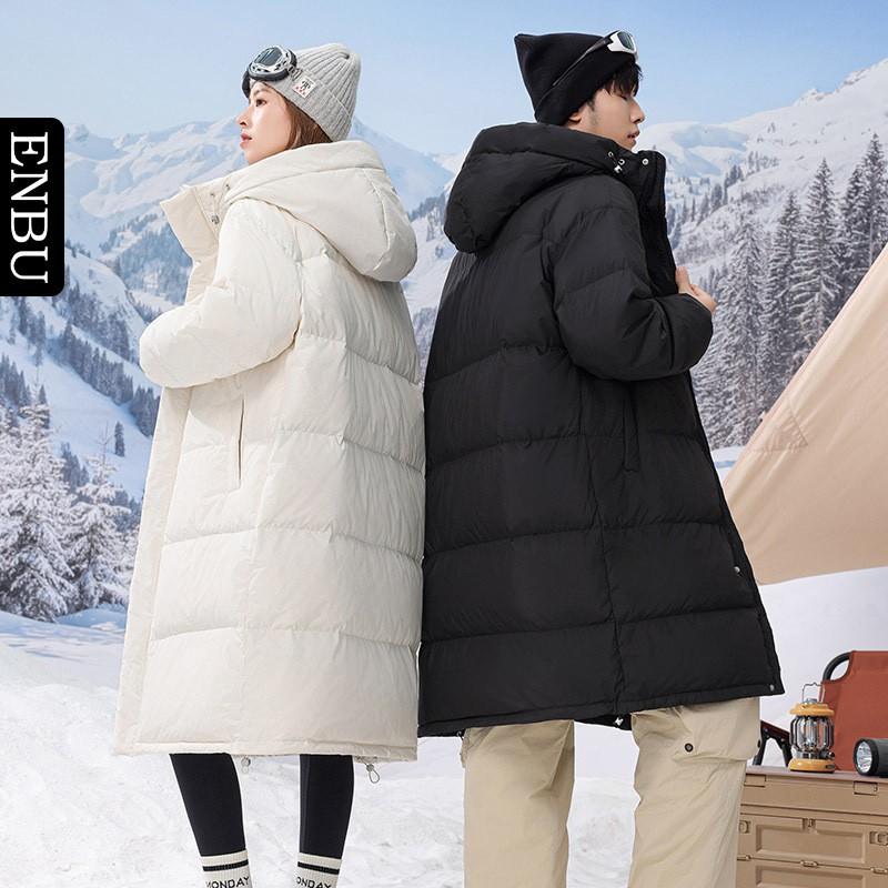 Unisex Winter Down Coat With Hood Long Warm Puffer Jacket 85-90% White Duck 600 Fill Power