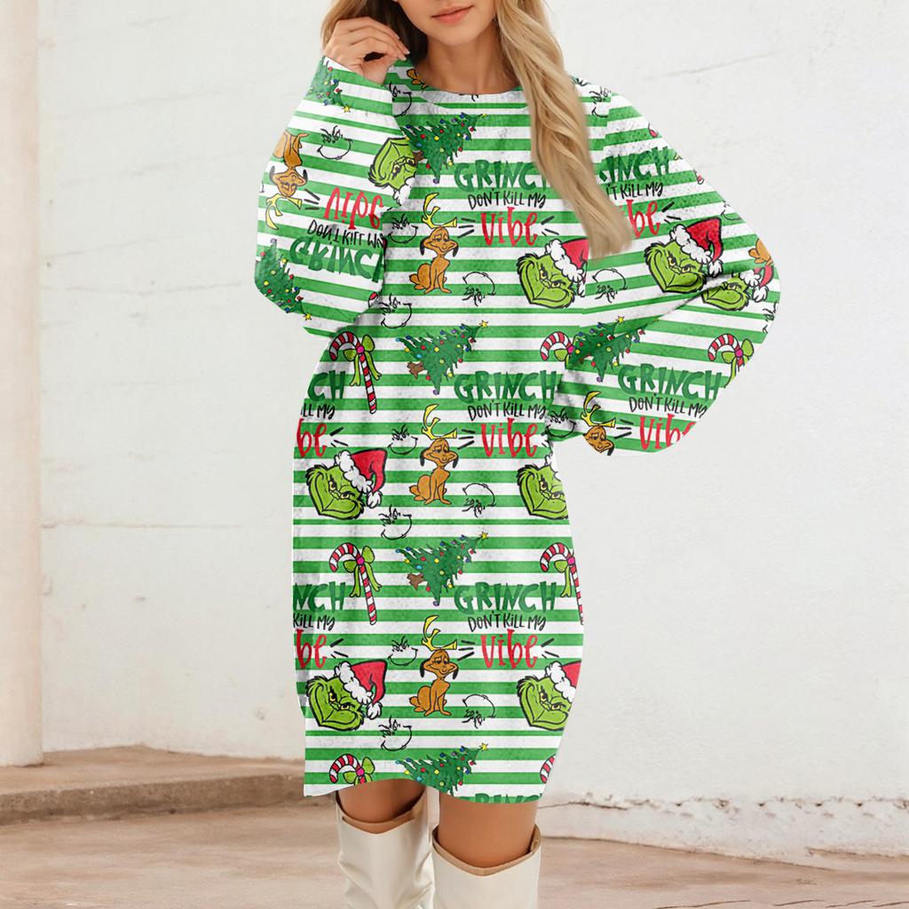 Dámské ležérní plyšové šaty s kulatým výstřihem a dlouhým rukávem