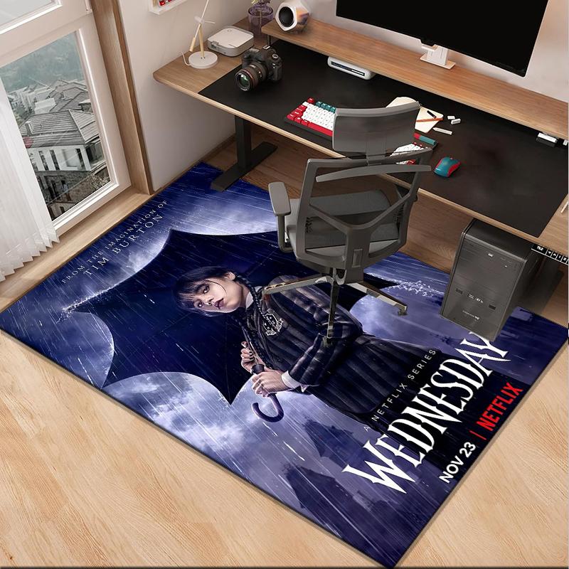 Wednes-day Gothic Family Reunion Office Rug Chair Mat, Game Carpet, Suitable for Front Door, Bedroom, Living Room, Desk, Holiday Gift