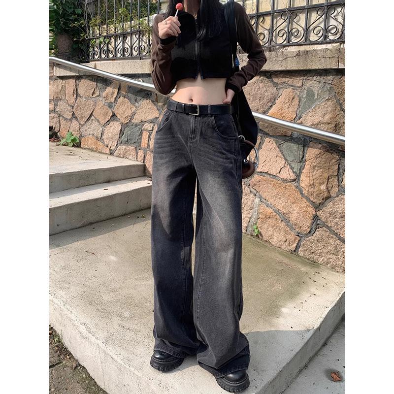 2024 Plus Size High Waist Black Wide Leg Jeans for Women - Tall, Loose, Floor-Length