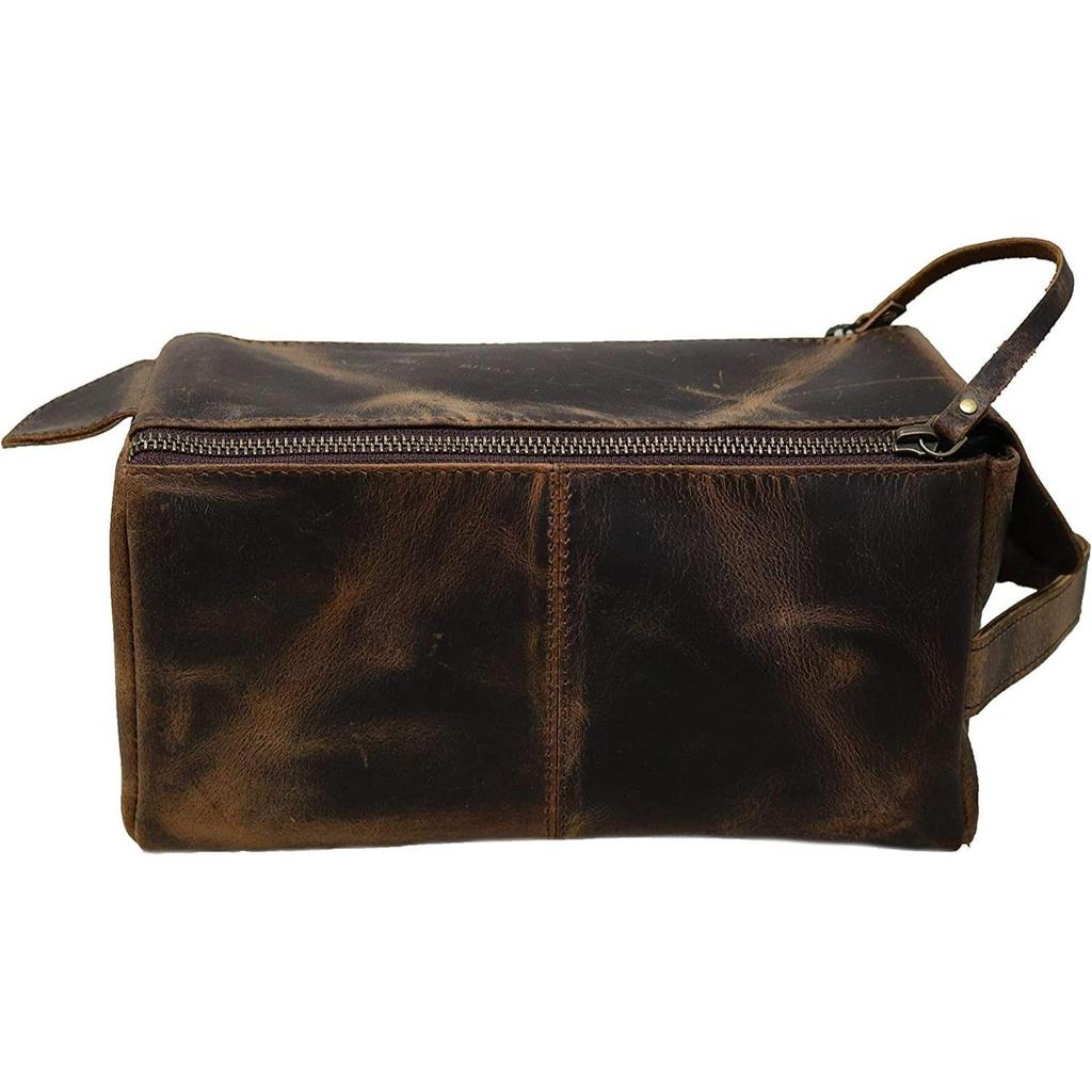 Genuine Buffalo Leather Toiletry Bag – Vintage Travel Dopp Kit – Unisex Handmade India