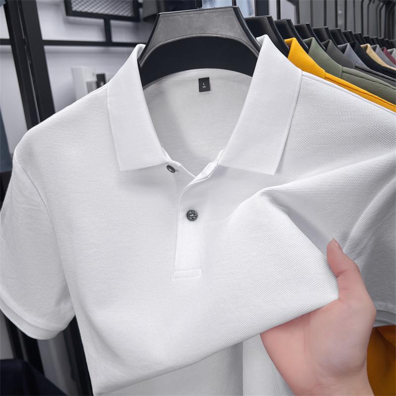 New Pure Cotton Men's High-End Polo Shirt - Short Sleeve, Lapel, Solid Color, Casual Summer T-Shirt