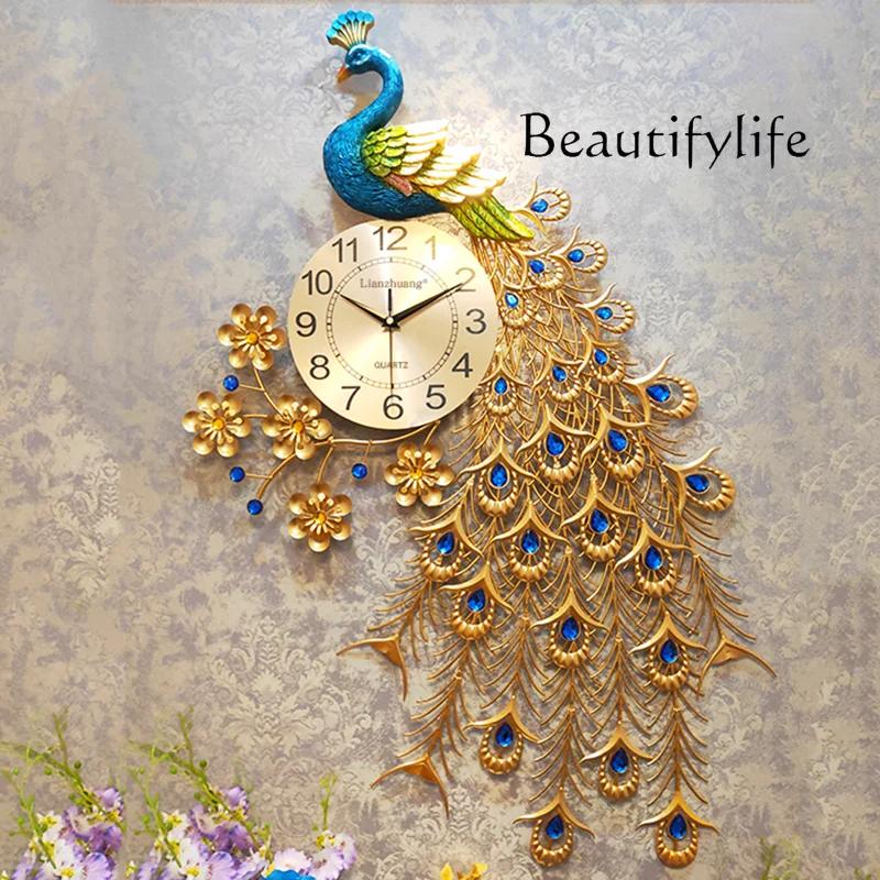 SM Interior Big Clock Wall Peacock Metal Wall Art Aesthetic Silent Clock Wall Fashion Nordic Restaurant Wanduhr Ornaments Home