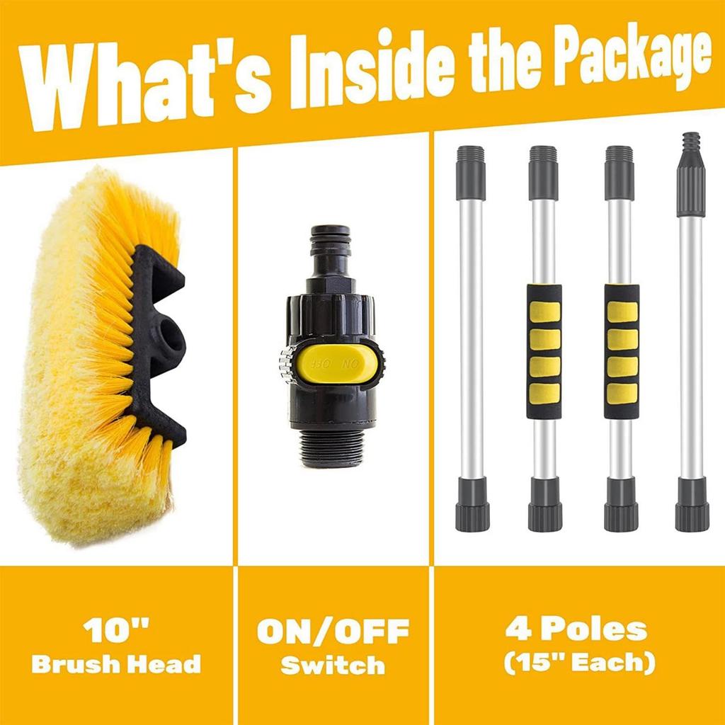 Car Wash Brush with Long Handle - Soft Bristle Cleaning Head and Hose Attachment