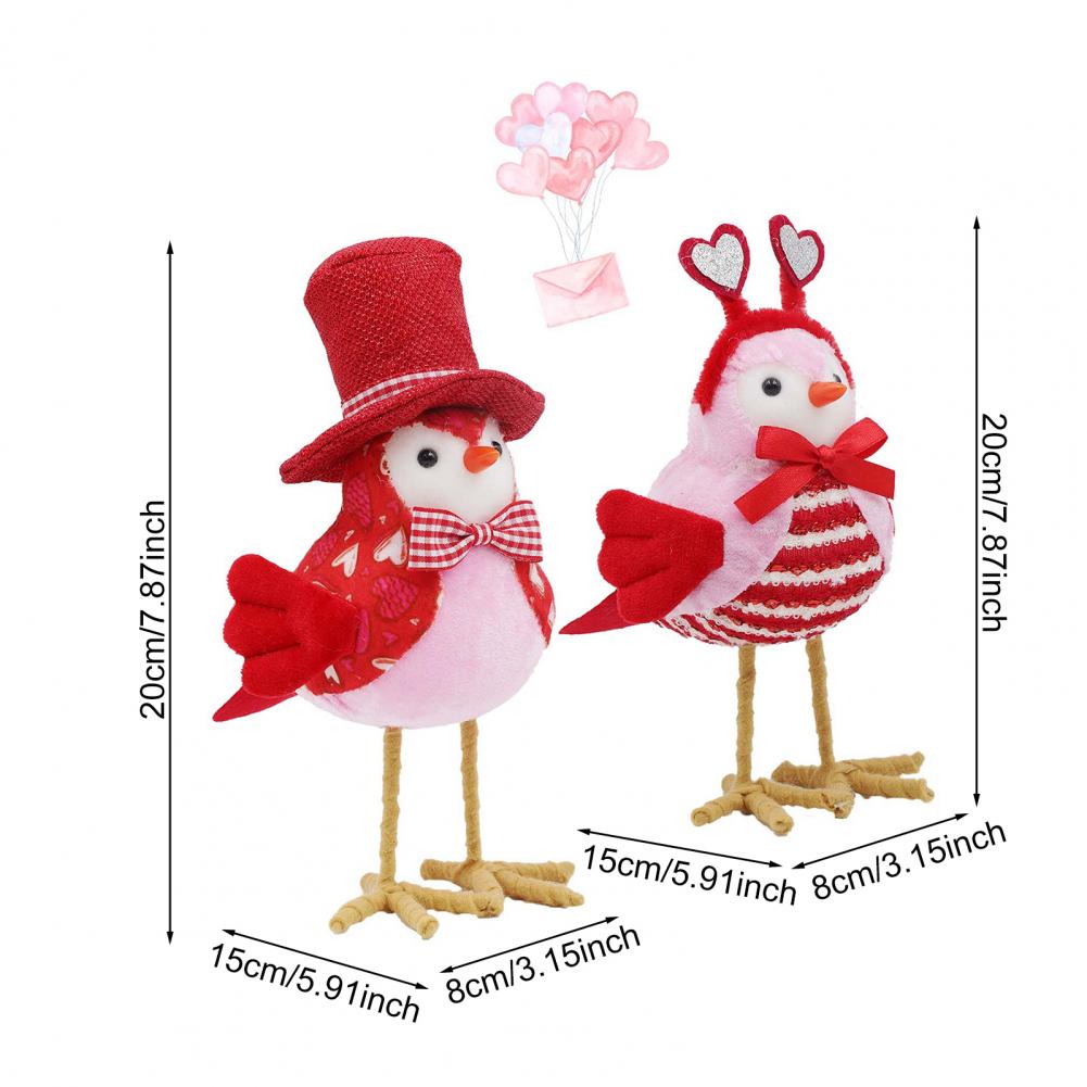 Bird Figurine Valentine's Day Bird Figurines Romantic Standing Plush Love Birds Ornament Bookshelf Bird Accent Piece Bird Gift