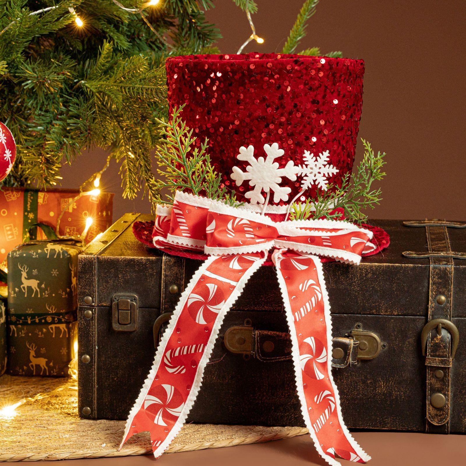 

Шляпа-звезда на верхушку рождественской елки, украшение для создания рождественской атмосферы, шляпа с бантом из пайеток, звезда на верхушку елки One Size