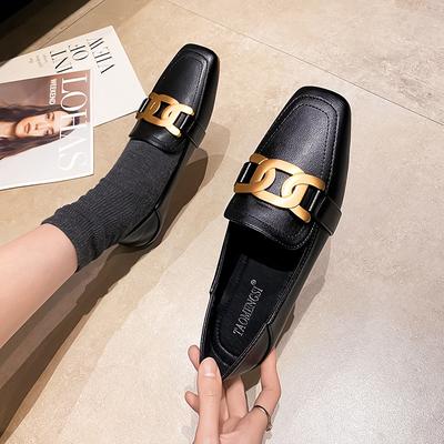 Neuer Stil College-Stil Loafer Schnalle Große Größe Flache Unterseite Quadratische Zehen Einzelschuhe Damen