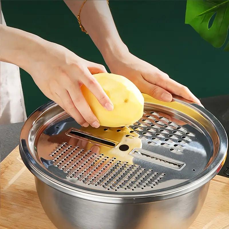 Grater Basin for Fruits Vegetables Kitchen Tool Slicing Cutting Fruits Vegetables 5-in-1 Stainless Steel Basin Multifunctional Vegetable Cutter