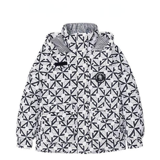 Palton scurt de iarnă la modă în stil coreean cu imprimeu și glugă pentru femei