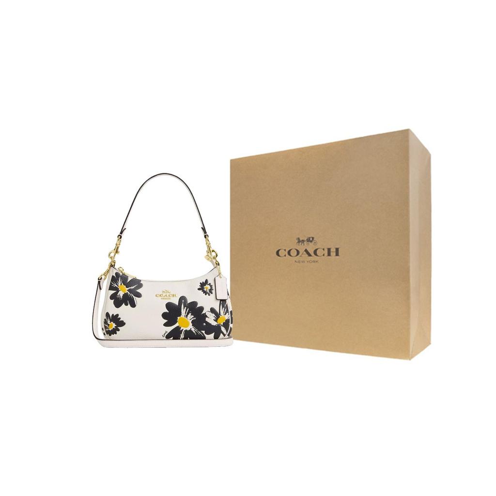 Coach Teri 24 Floral Print Logo Pebble Leather Tote Shoulder Bag Medium Women bags Chalk Multicolor CZ587-IMCAH