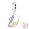 925 Silver Charm Beads Classic Gold Heart-Shaped 26 Letters Pendant For Bracelet DIY Charm Birthday Jewelry