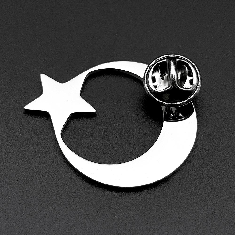 Müslüman İslami Hilal Yıldız Broş İğneleri Kadın Erkek Paslanmaz Çelik Altın Rengi Beş Köşe Yıldız Yaka İğnesi Muska Takı Hediye