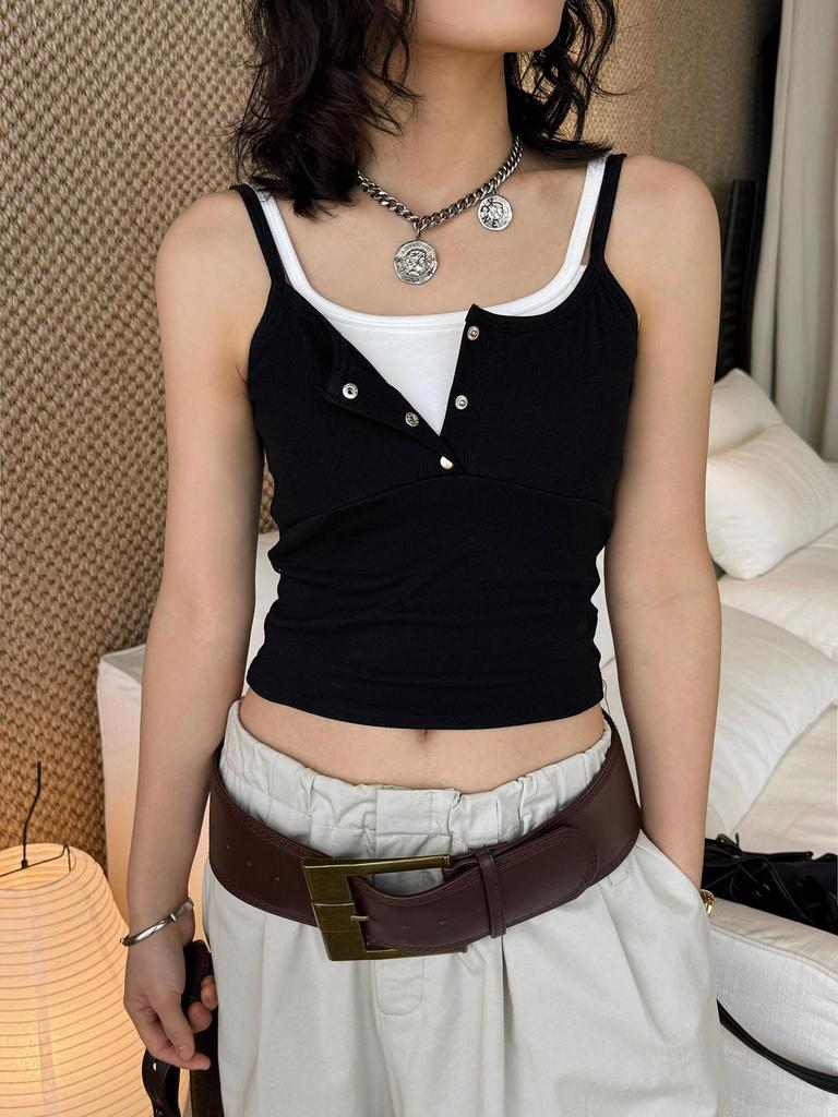 Louvre Spring Double Strap Buttoned Camisole Slimming Top