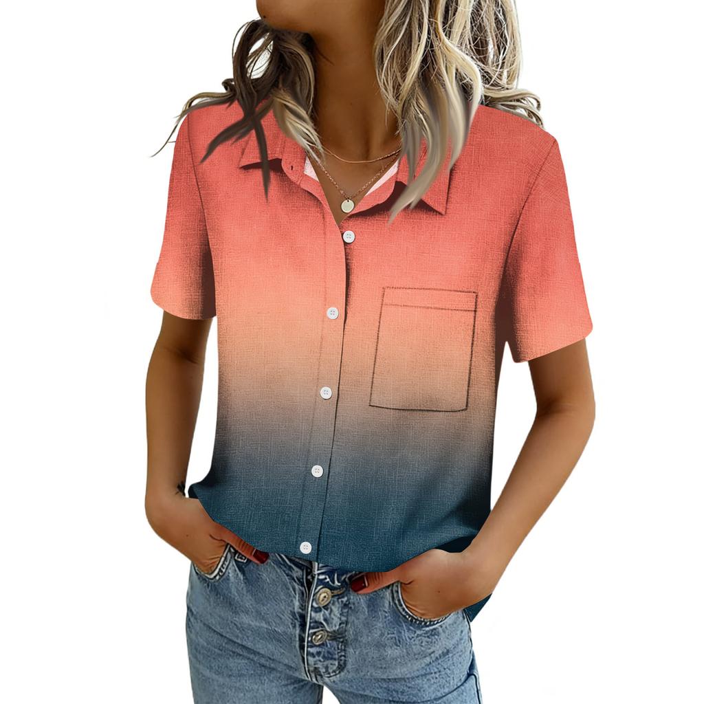 Chemisiers pour femmes à manches courtes boutonnés Chemises Business Casual Élégants Hauts de travail Vêtements d'été et de printemps