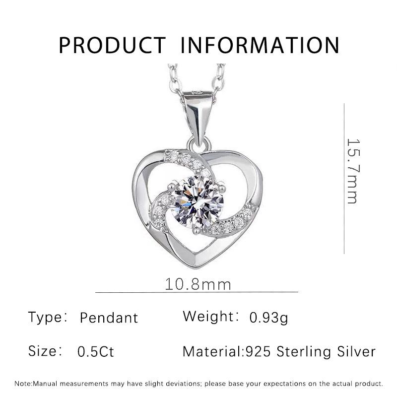 Love Heart Windmill 50-Point Necklace: Women's S925 Sterling Silver Moissanite Pendant.