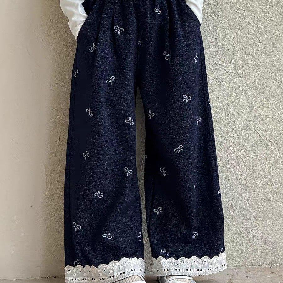 

Navy Blue Wide-Leg Knit Wool Pants for Girls 130 cm темно-синий