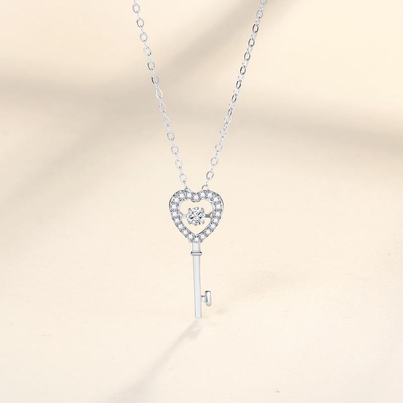 S925 Sterling Silver Heart Key Necklace - Beating Heart Simple Fashion Clavicle Chain for Women 925 Silver