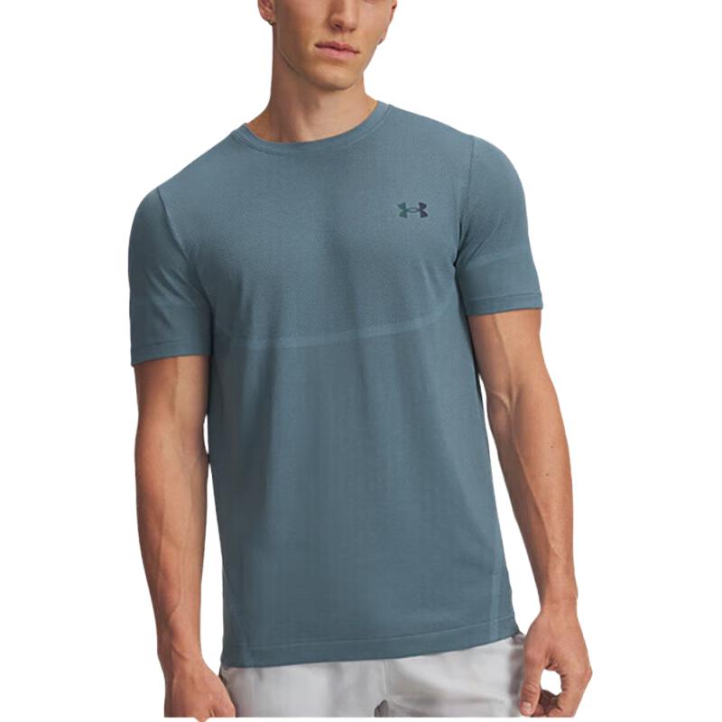

Under Armour Curry Series Vanish Elite Seamless Brand Logo Knitted Crew Neck Slim Fit Short Sleeve T-Shirt Men Tops 1376781-418 XL