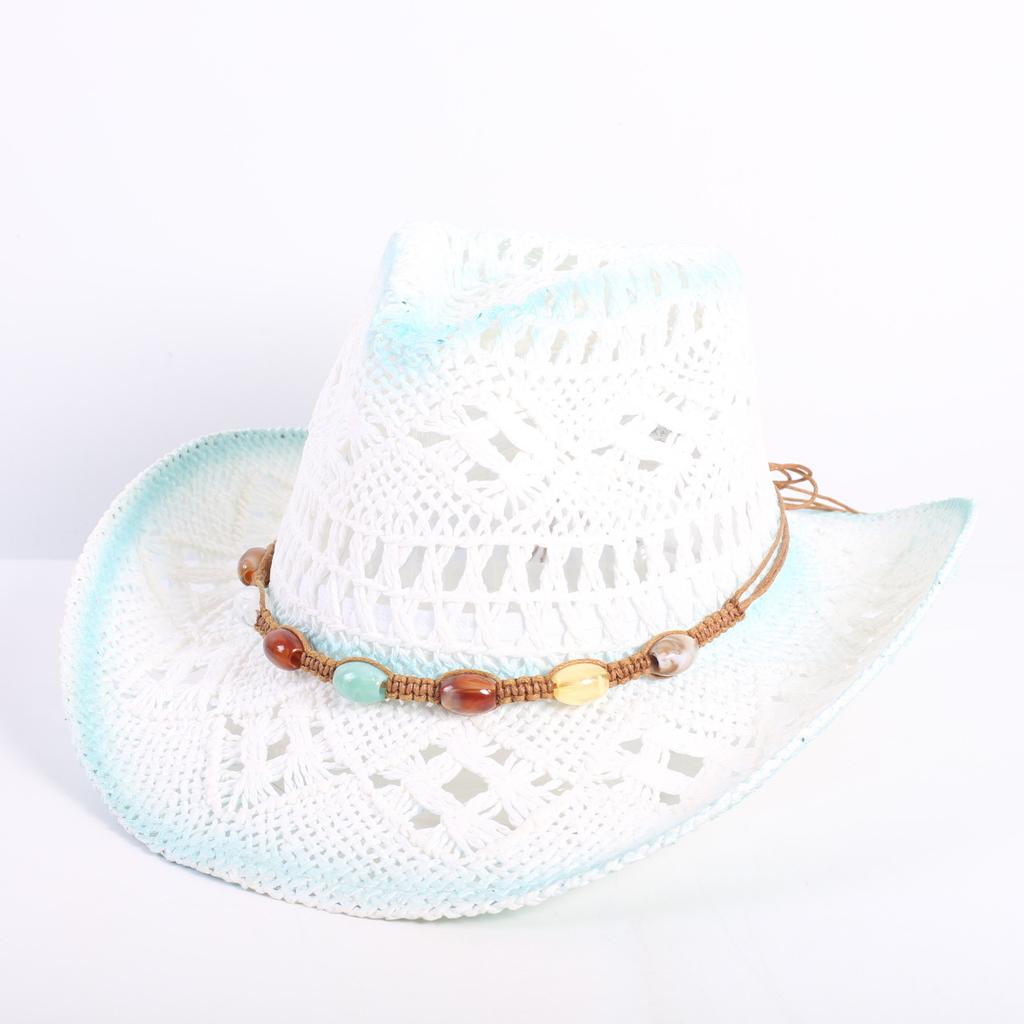 Popular European and American fashion hollow woven hat straw hat men's and women's classic outdoor western denim straw hat