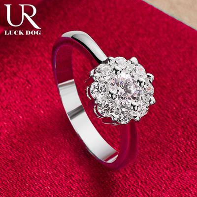 925 Pure Silver Flower AAA Zircon Ring Fashion Wedding Jewelry
