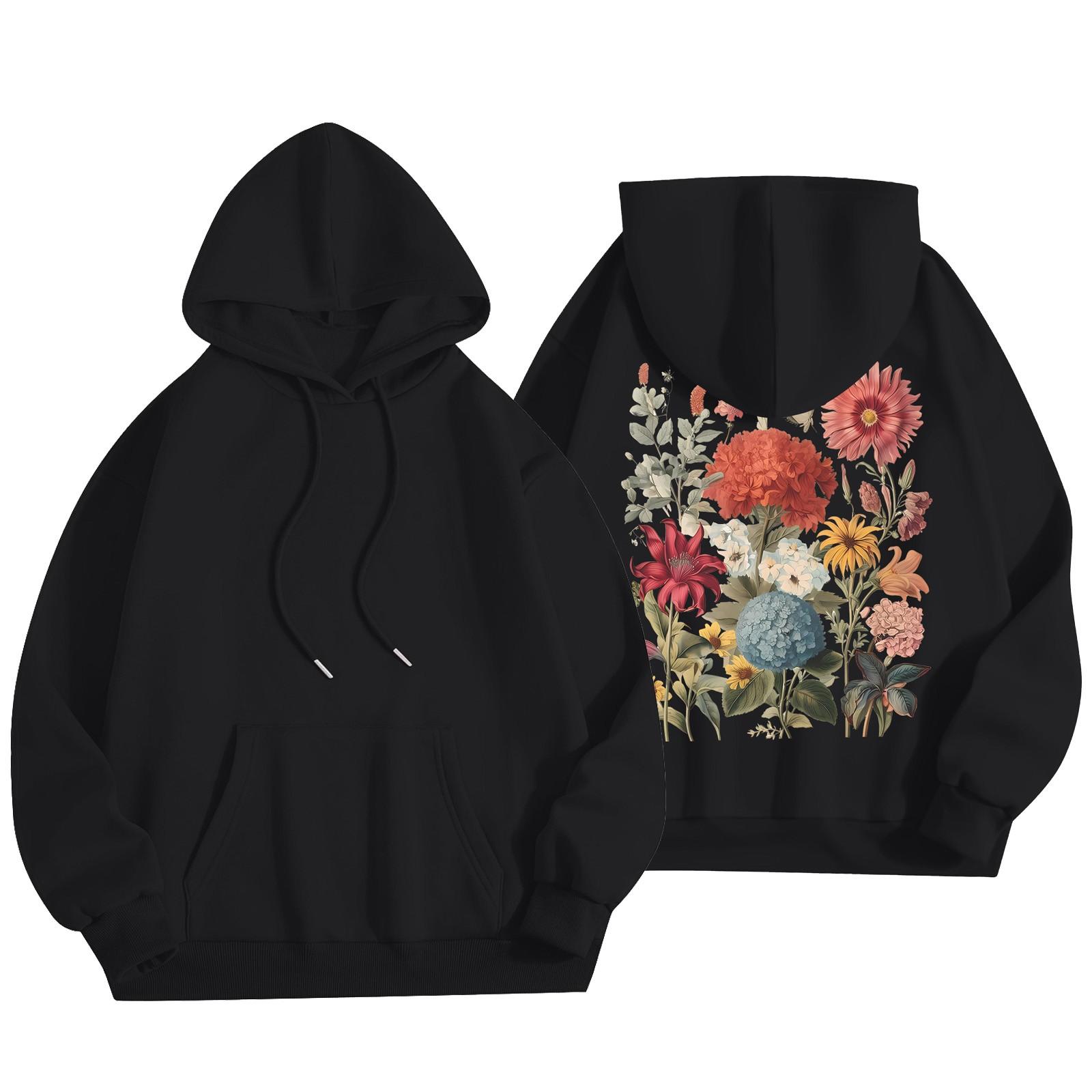 

Женский модный легкий свитер с длинными рукавами и карманами с цветочным принтом L чёрный