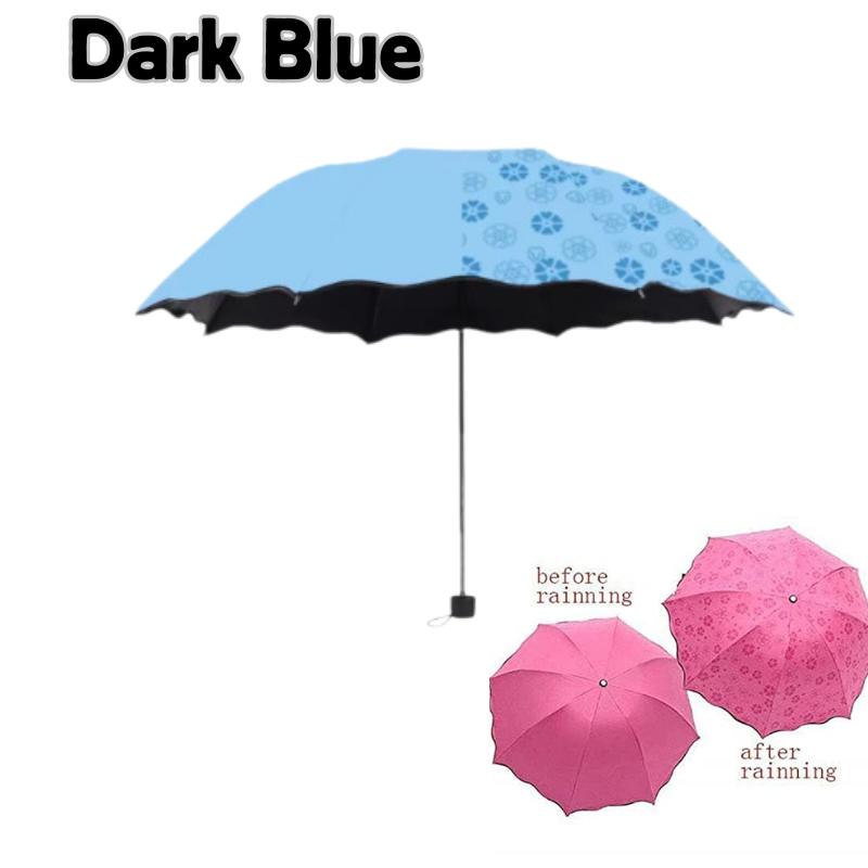 

3 Folding Umbrella Flowers Appear When Wet UV Protection Rain Sun Compact Travel Umbrella for Women Girls Boys Kids Outdoor metal-fiber composite&8K темно-синий