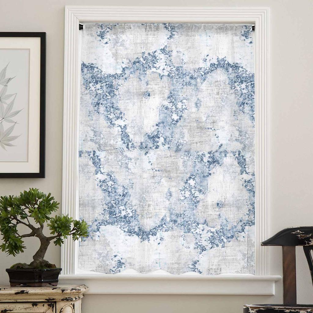 Abstract Blue Cloth Texture Distressed Sheer Curtains for Kids Bedroom Living Room Voile Window Curtains Tulle Drapes