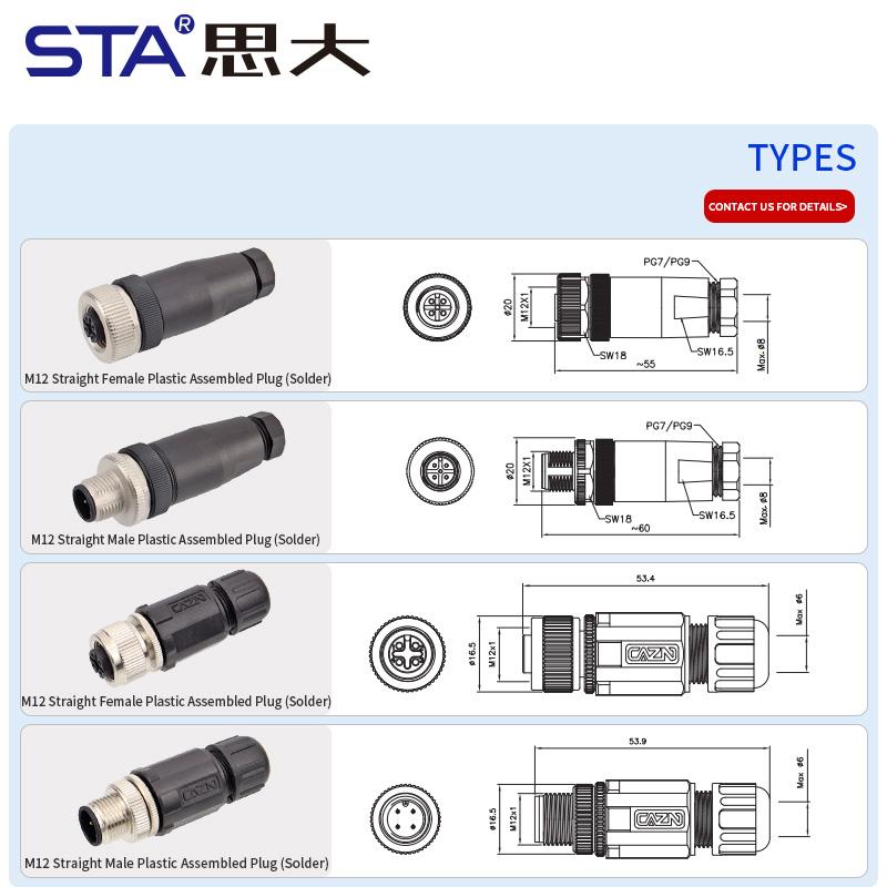 M12 Connector IP67 Waterproof Aviation Plug Plastic Field Wireable Solder Termination PG7 PG9 Screw 2 3 4 5 6 8 12 17 Pins
