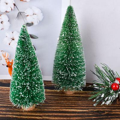 Yousheng Mini Christmas Tree Sisal Snow Frost Artificial Pine Tree with Wooden Base Small Bottle Brush Tree Ornament for Winter Tabletop Home Decor
