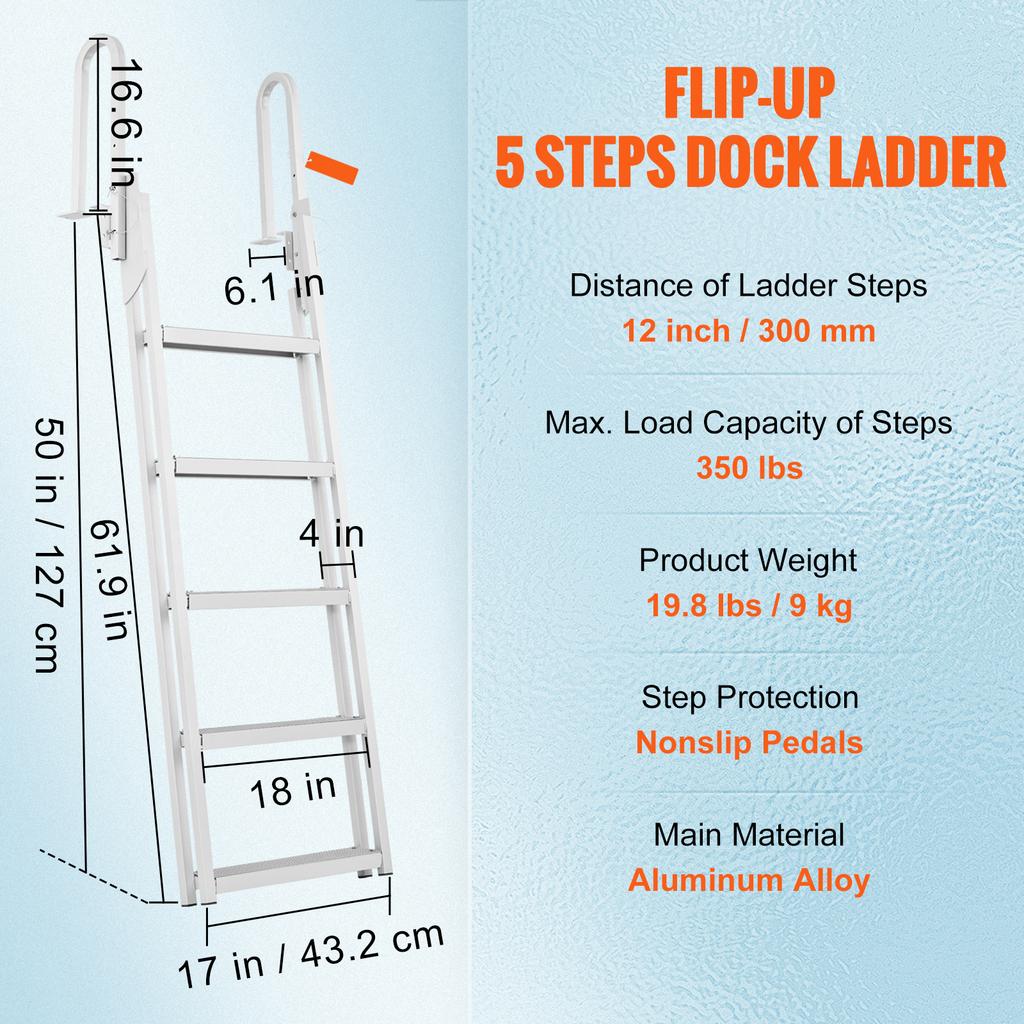 SucceBuy350lbs Dock Ladder Flip Up 4 Steps Pontoon Boat Ladder with Nonslip Mat Swimm Ladder for Ship/Lake/Pool/Marine Boarding