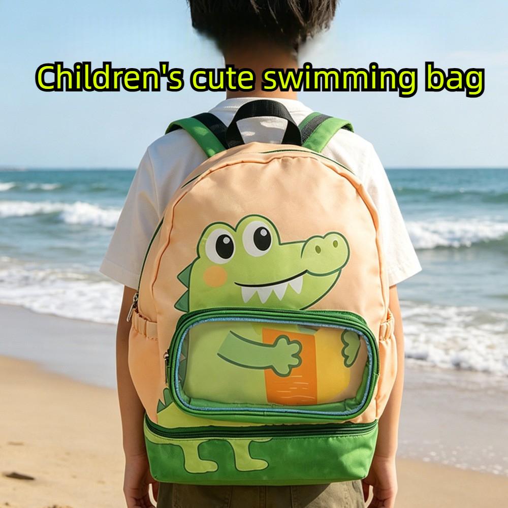 Children's Cartoon Crocodile Swimming Bag, Waterproof Backpack with Wet and Dry Separation, Beach Sports Storage Bag for Boys and Girls
