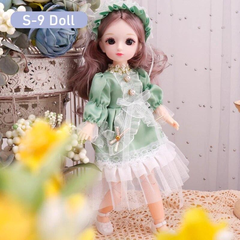 BJD Doll for Girls 30cm Anime Doll 23 Joint Movable Body with Skirt Hat Headdress Dress Up DIY Toy