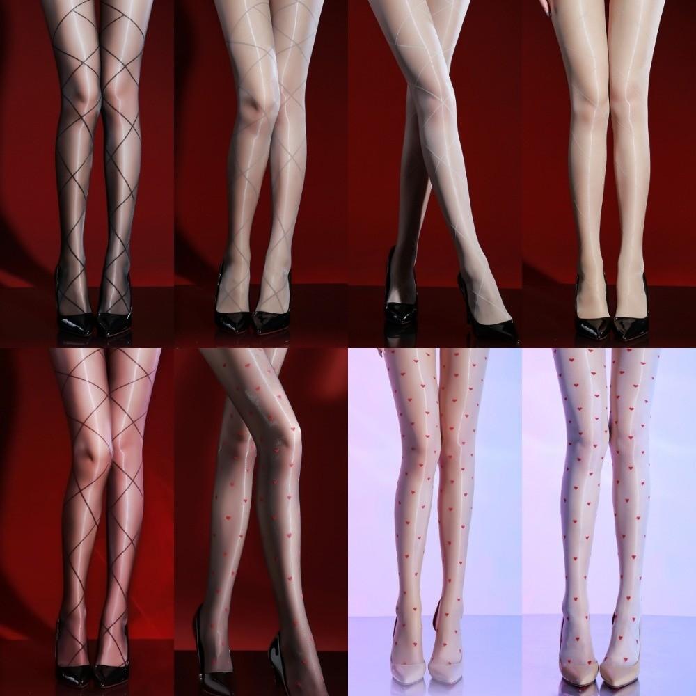 Elastic 5D Open Crotch Pantyhose Transparent Polka Dot Heart Silk Stockings Argyle Socks  Nightclub