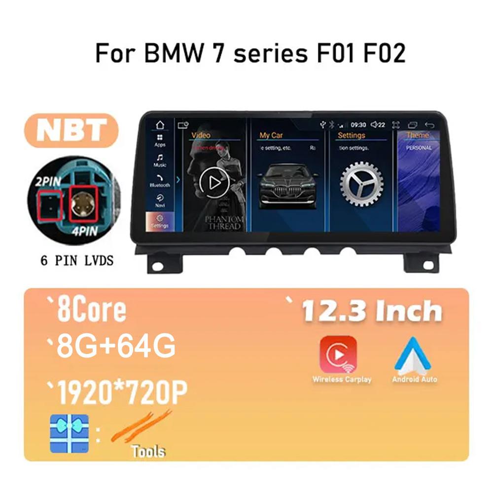 1920*720P Android 14 For BMW 7 Series F01 F02 CIC NBT System Wireless Carplay ID8 12.3 Inch Car Player Multimedia Navigation GPS
