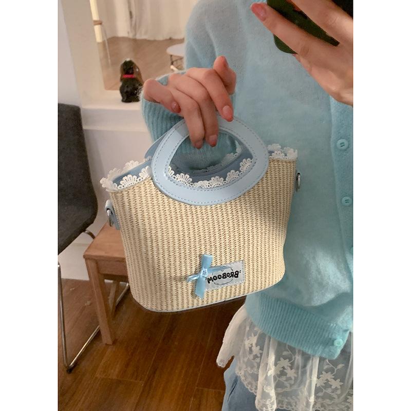 

Summer fashion straw bag women s new sweet girl feeling portable vegetable basket bag versatile messenger bag